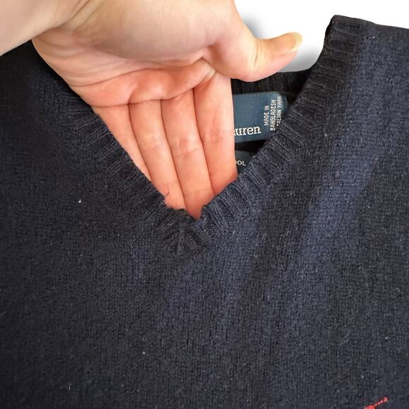 Vintage Polo Ralph Lauren Wool Sweater Vest Men’s Large Navy Red Pony Logo Y2K - Picture 7 of 7